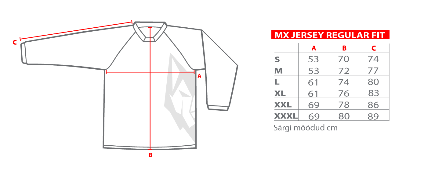 motocross jersey size chart