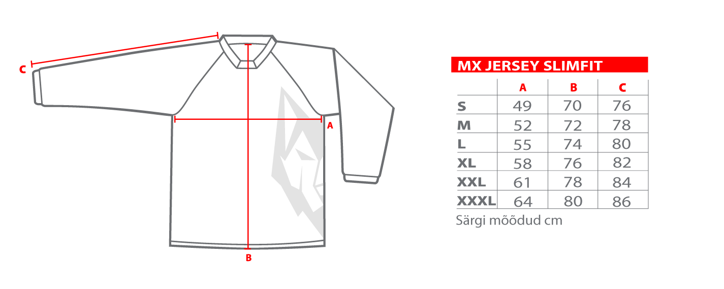 motocross jersey size chart